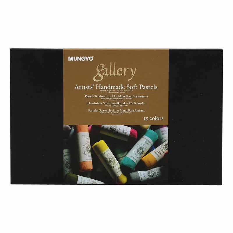 MUNGYO MPHM-15 Gallery Artists' Handmade Soft Pastels, Set of 15, Hand-Rolled Pastels in Artist Quality, Soft Consistency - Image 1